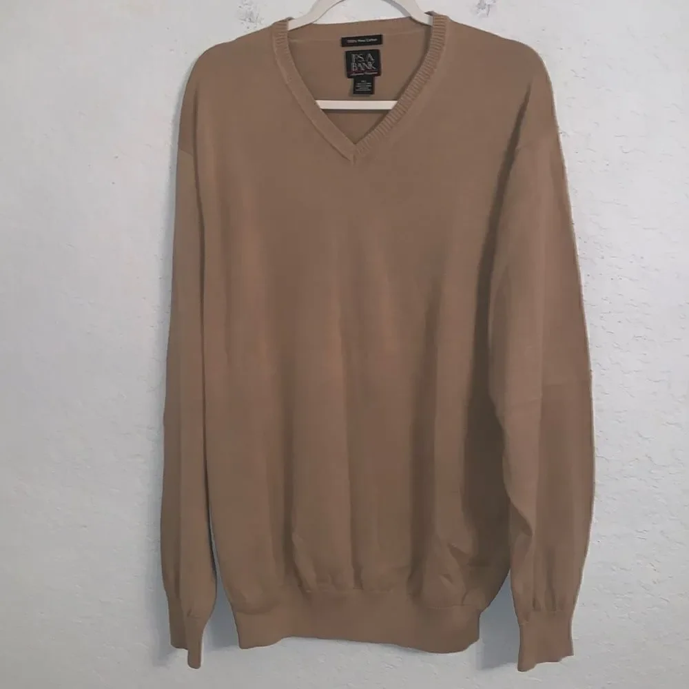 NWT Jos.A.Bank V-Neck Primary Cotton Tan Sweater Men’s Pullover Size XL